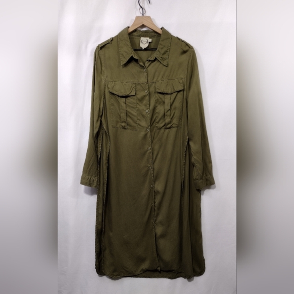 Sea Gypsies Long Sleeve Shirt Dress Women's L Green Boho Retro 90s Y2K Lagenloon
